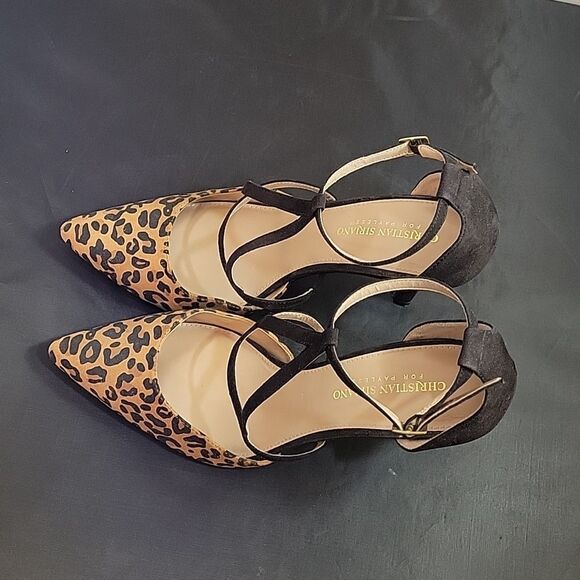 CHRISTIAN SIRIANO LEOPARD PRINT ADJUSTABLE ANKLE STRAP POINTED TOE SHOE - Picture 9 of 16